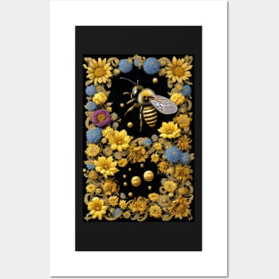 Honey Bee With Flowers Posters and Art